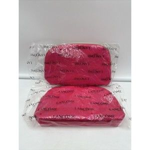 Lot Of 2 Lancome Paris Cosmetic Makeup Zipper Pouch Bag Pink rose design New